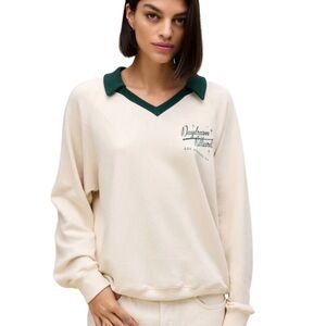 Daydreamer That’s Your Cue Polo Sweatshirt in Dirty White and Forest Green